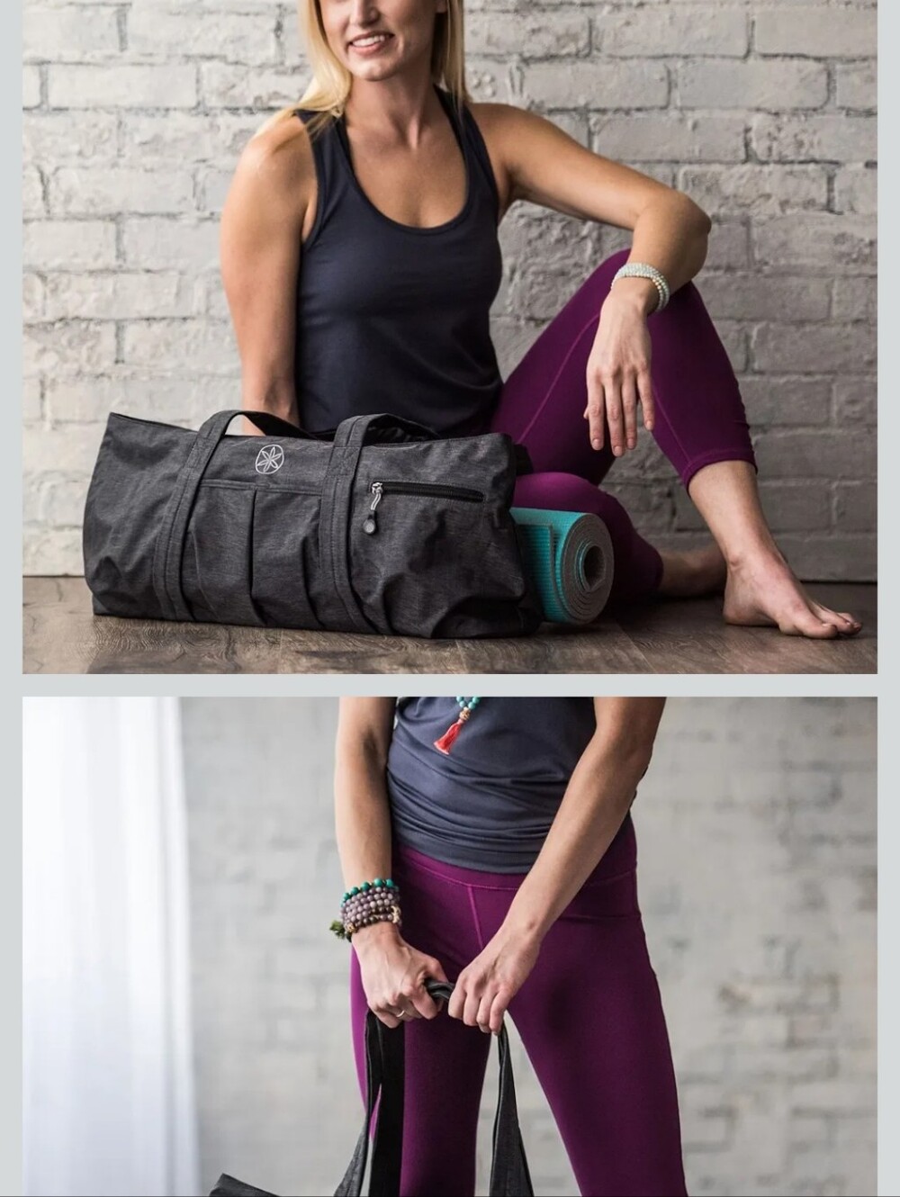 Charcoal Gray Yoga Bag With Black Straps A Yoga Matt And Strech Bands All 3 View 5